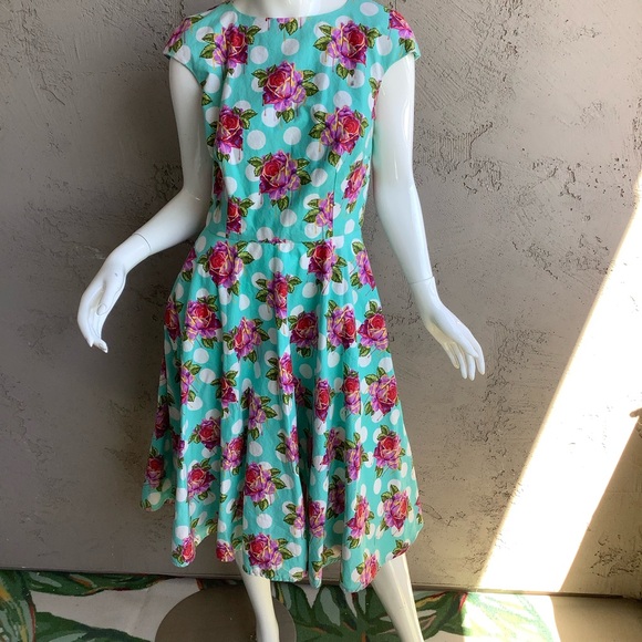 Floral Print Women's Cotton Dress with Pockets - Picture 2 of 8